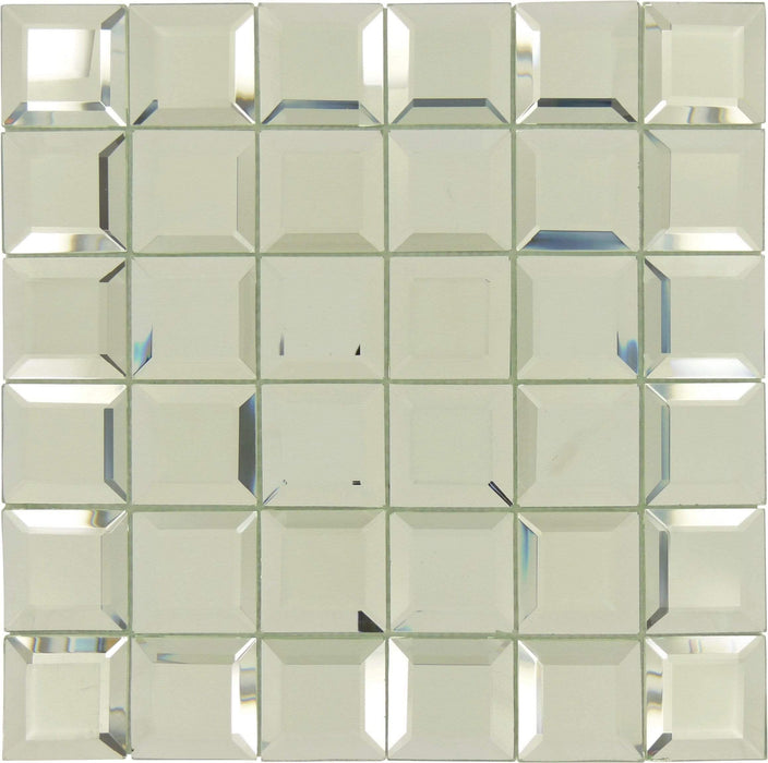 Spanish Pearl Silver 2" x 2" Glossy & Frosted Glass Mirror Tile Euro Glass