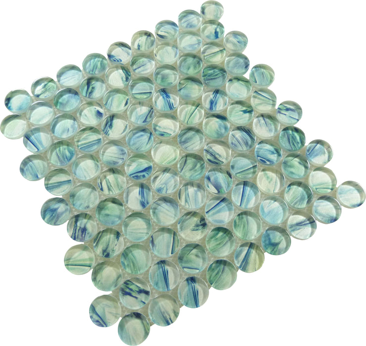 Spheres World Splash Aqua Penny Round Glossy Glass Tile Euro Glass