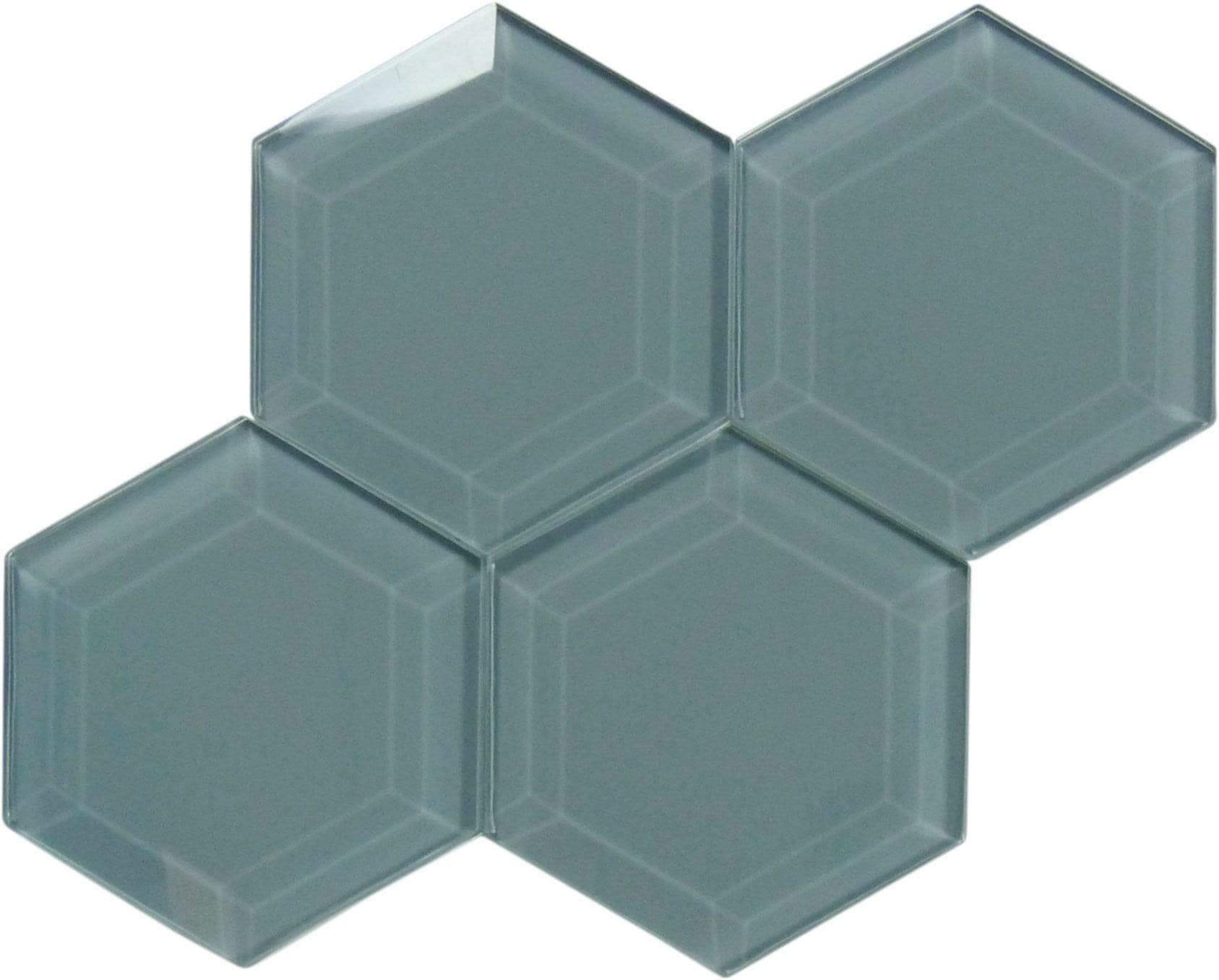 Steeple Grey 4" Beveled Hexagon Glossy Glass Tile Euro Glass