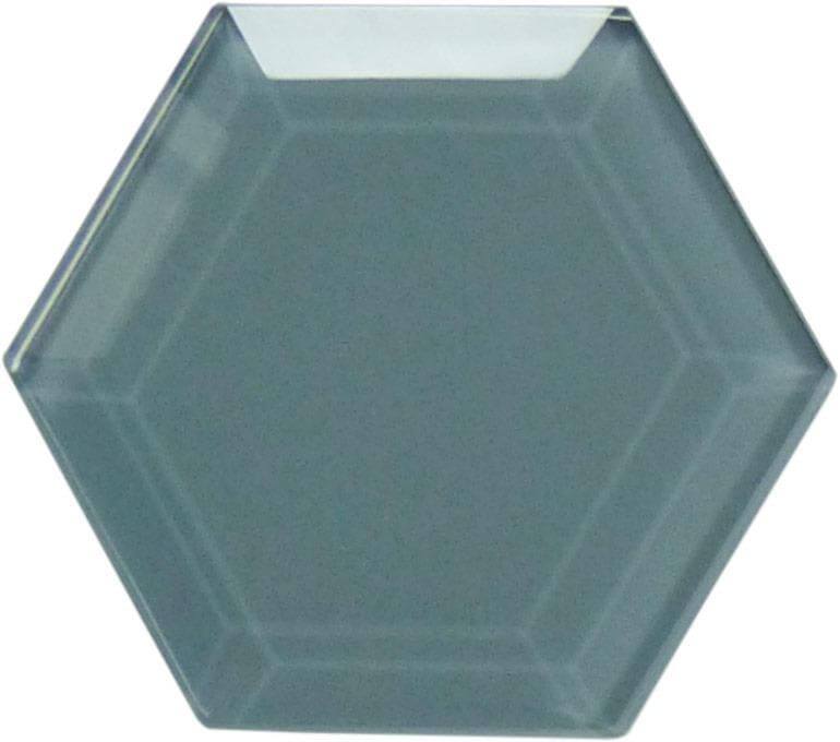 Steeple Grey 4" Beveled Hexagon Glossy Glass Tile Euro Glass