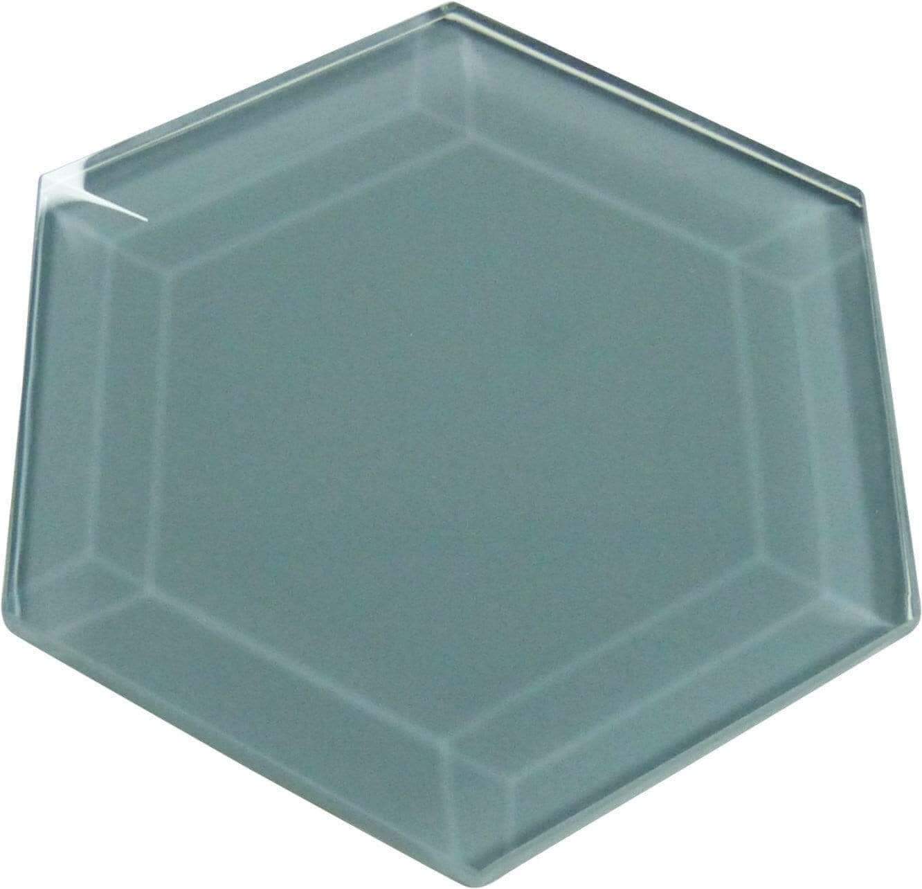 Steeple Grey 4" Beveled Hexagon Glossy Glass Tile Euro Glass