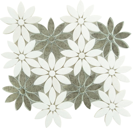 Thassos with Antique Mirror Flower Glass and Stone Tile Euro Glass