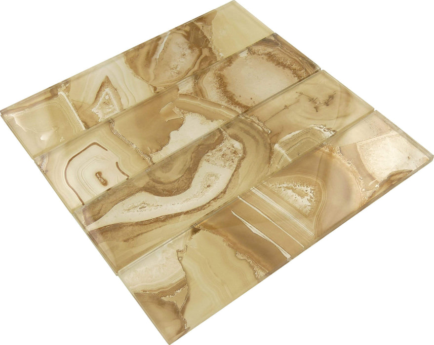 Magical Forest Cinnamon House Gold 3" x 12" Glossy Glass Subway Tile Euro Glass