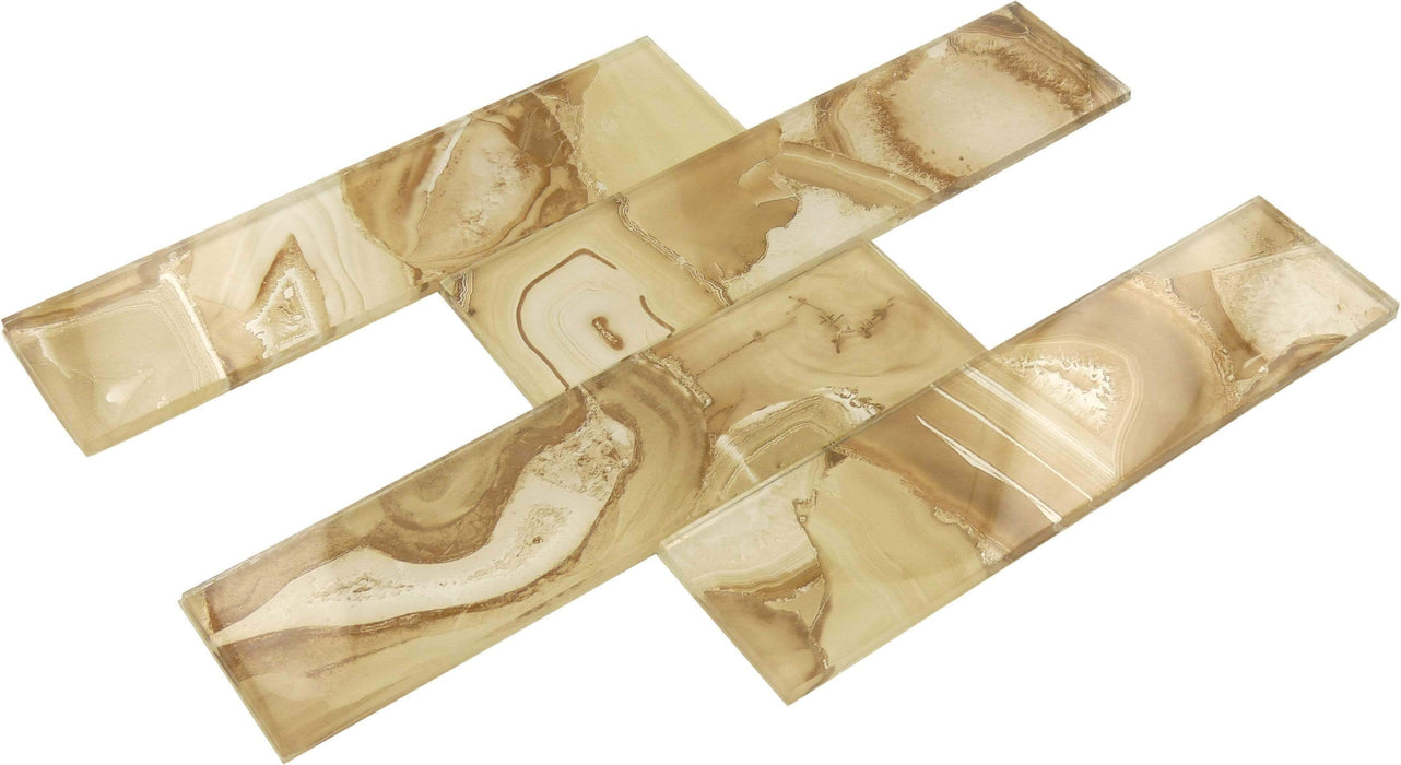 Magical Forest Cinnamon House Gold 3" x 12" Glossy Glass Subway Tile Euro Glass