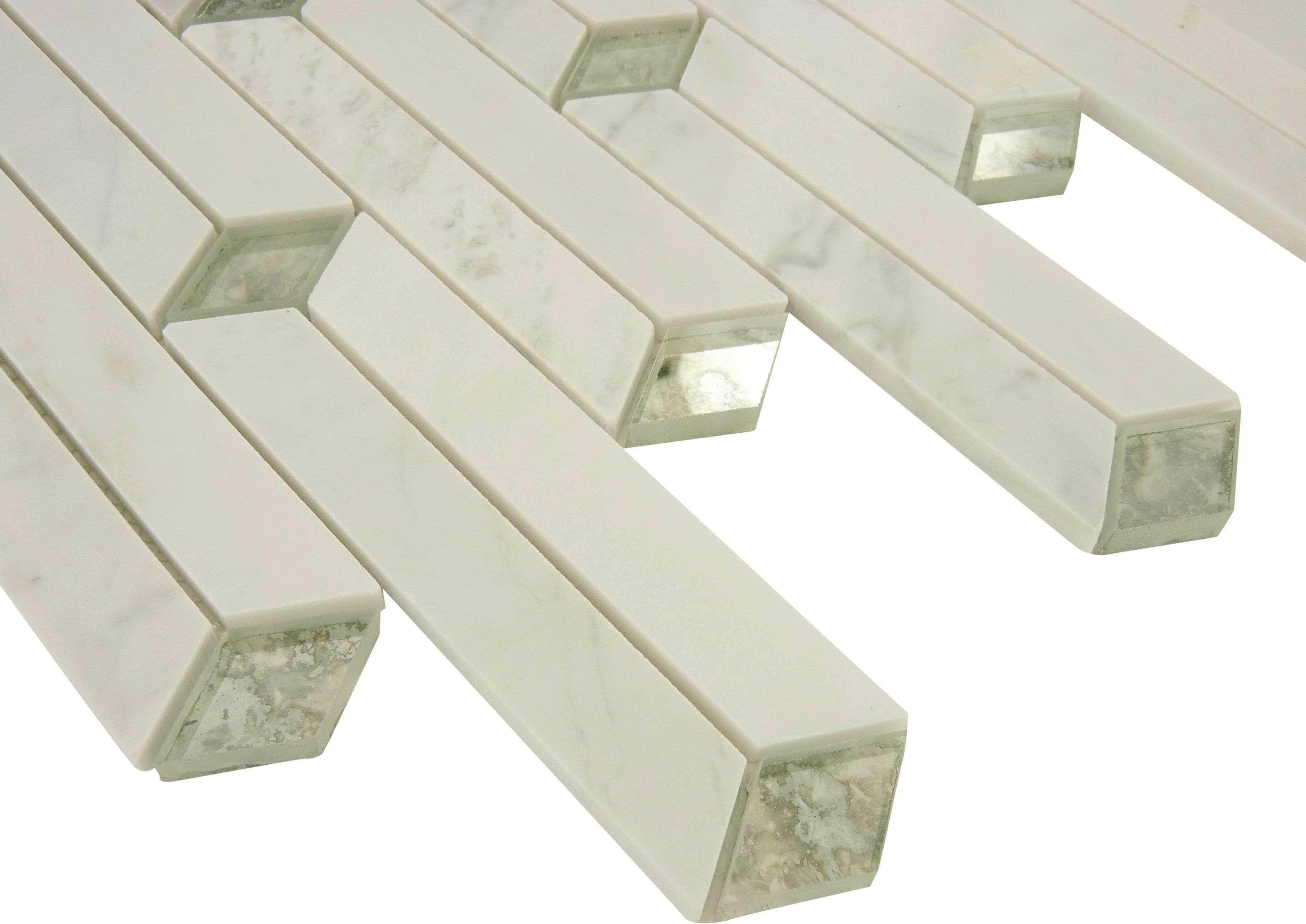 Twinkle Bright White Glass & Stone Tile Euro Glass