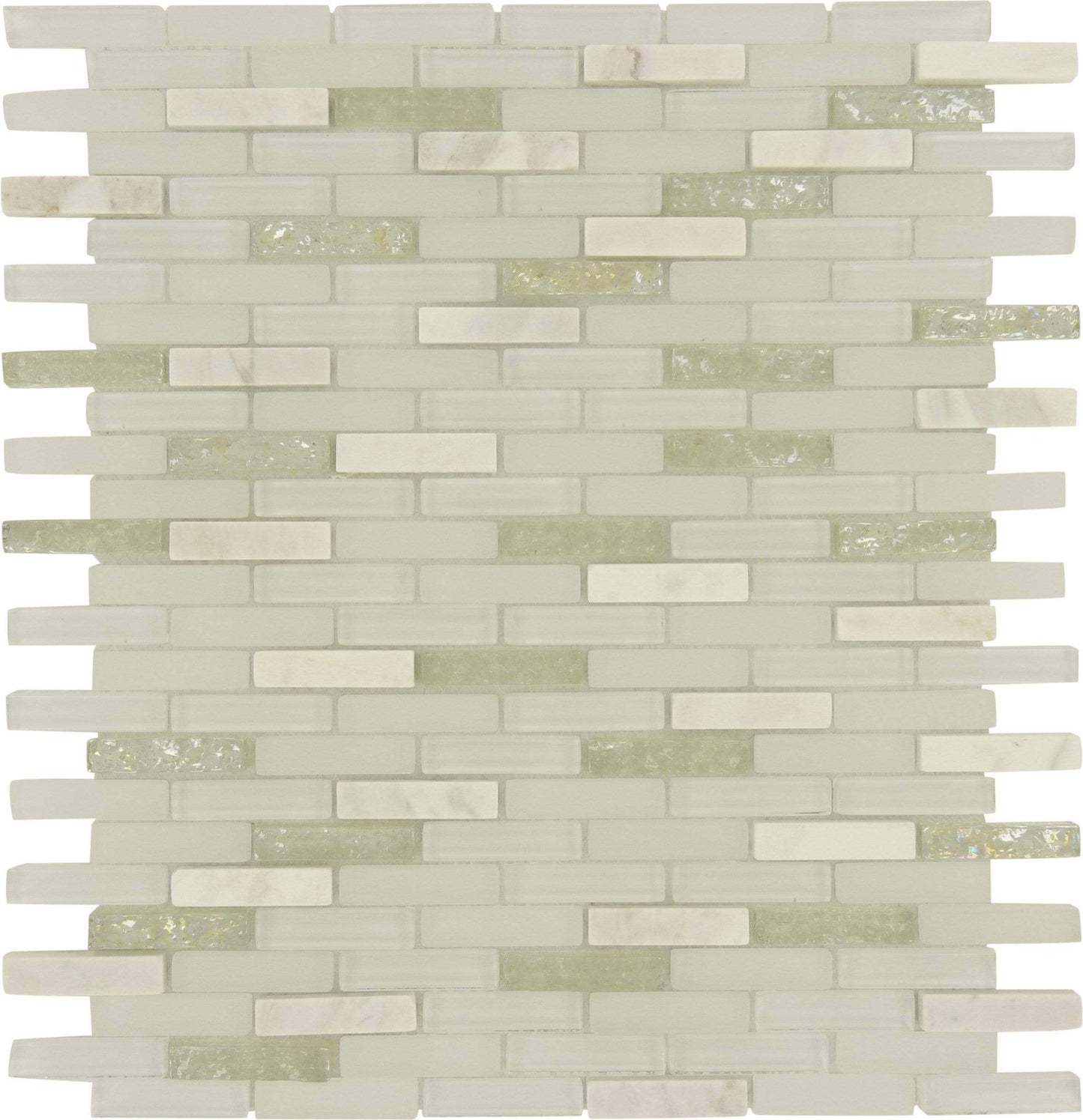 Jewel Bright Ice White Uniform Brick Glass and Stone Tile Euro Glass