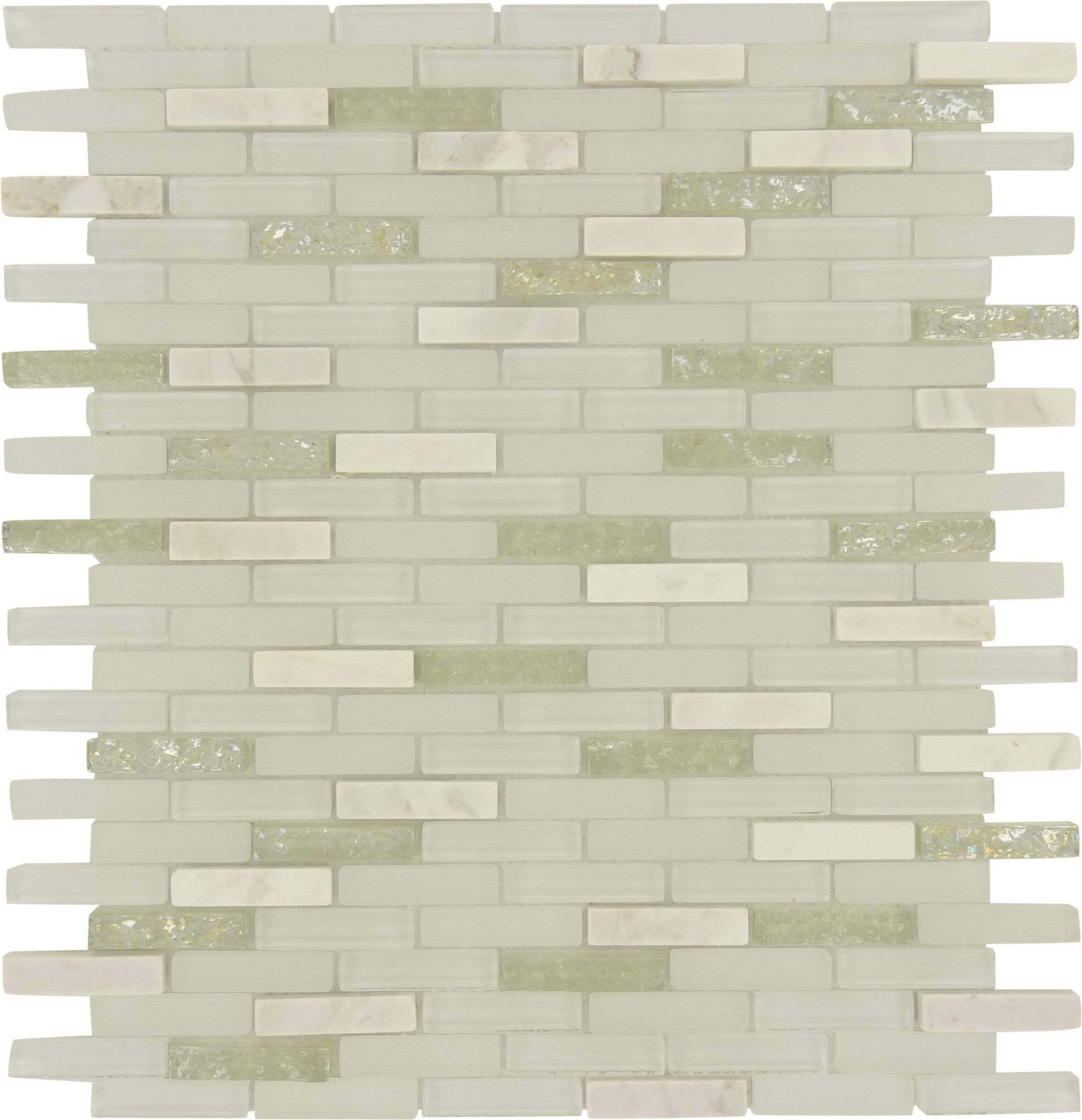 Jewel Bright Ice White Uniform Brick Glass and Stone Tile Euro Glass