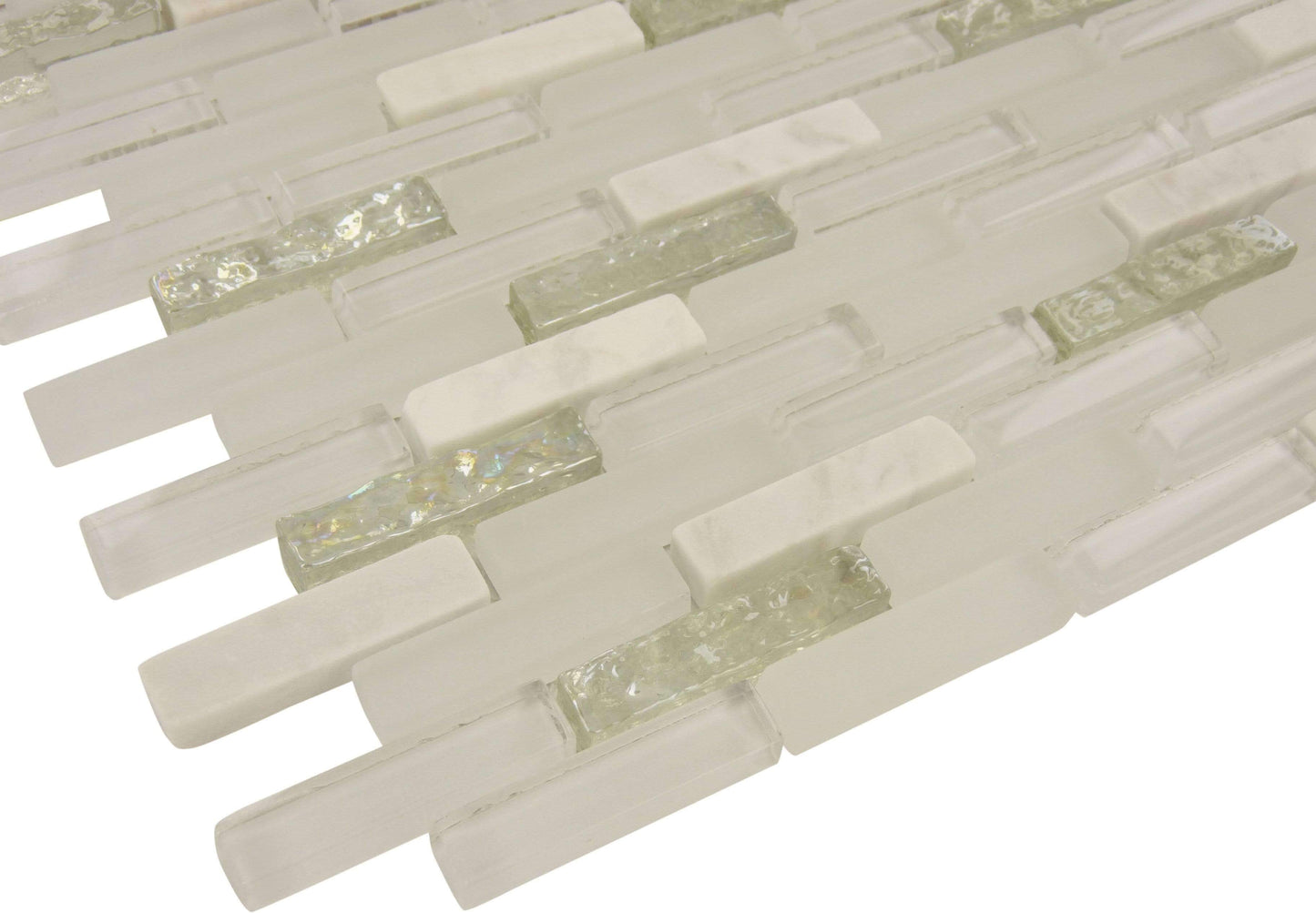 Jewel Bright Ice White Uniform Brick Glass and Stone Tile Euro Glass