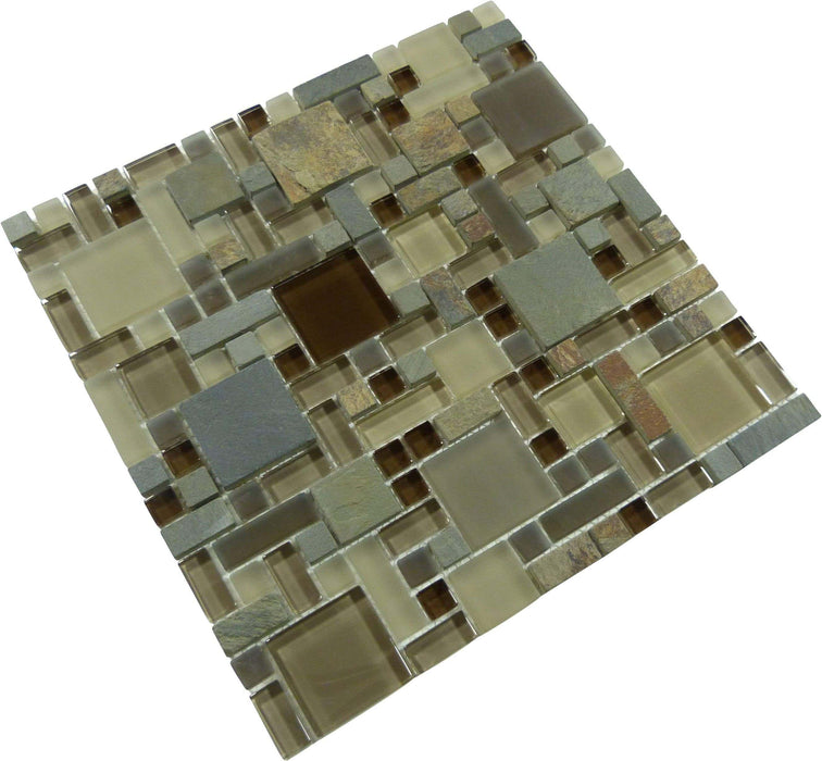 Rustic Brown Unique Shapes Glass and Slate Tile Euro Glass
