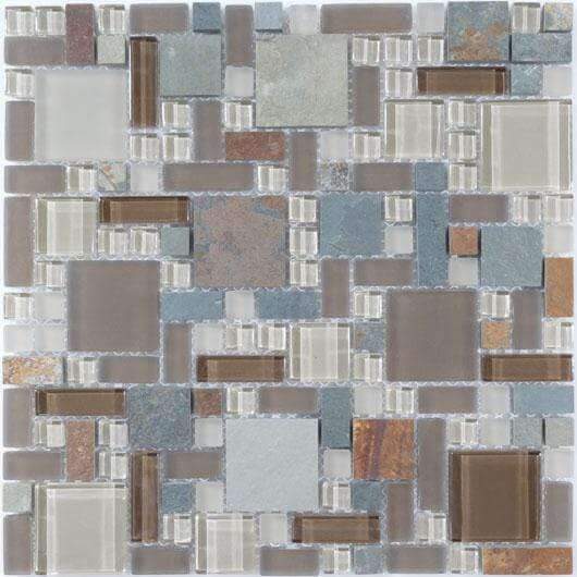 Winter Scape GS25 Brown Unique Shapes Glass and Slate Glossy & Frosted Tile Euro Glass