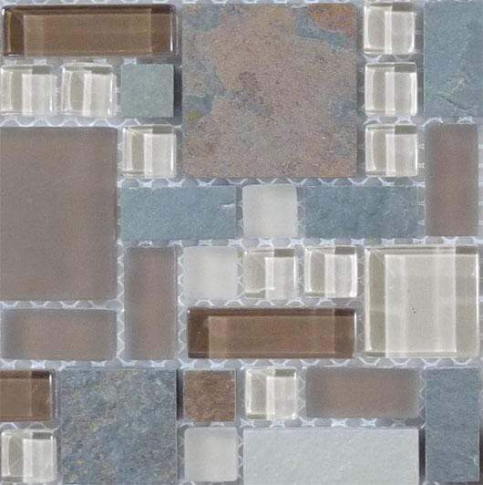 Winter Scape GS25 Brown Unique Shapes Glass and Slate Glossy & Frosted Tile Euro Glass