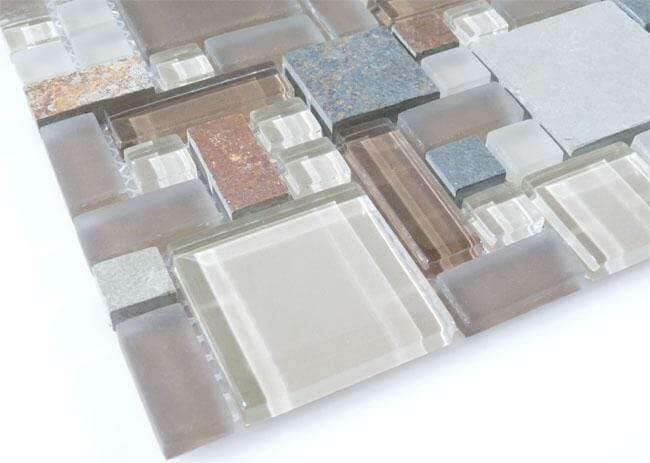 Winter Scape GS25 Brown Unique Shapes Glass and Slate Glossy & Frosted Tile Euro Glass