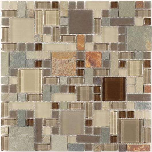 Titanium Filed GS28 Brown Unique Shapes Glass and Slate Glossy & Frosted Tile Euro Glass