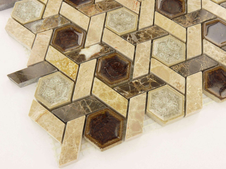 Temple Inspiration Brown Unique Shapes Glass and Stone Glossy Tile Euro Glass