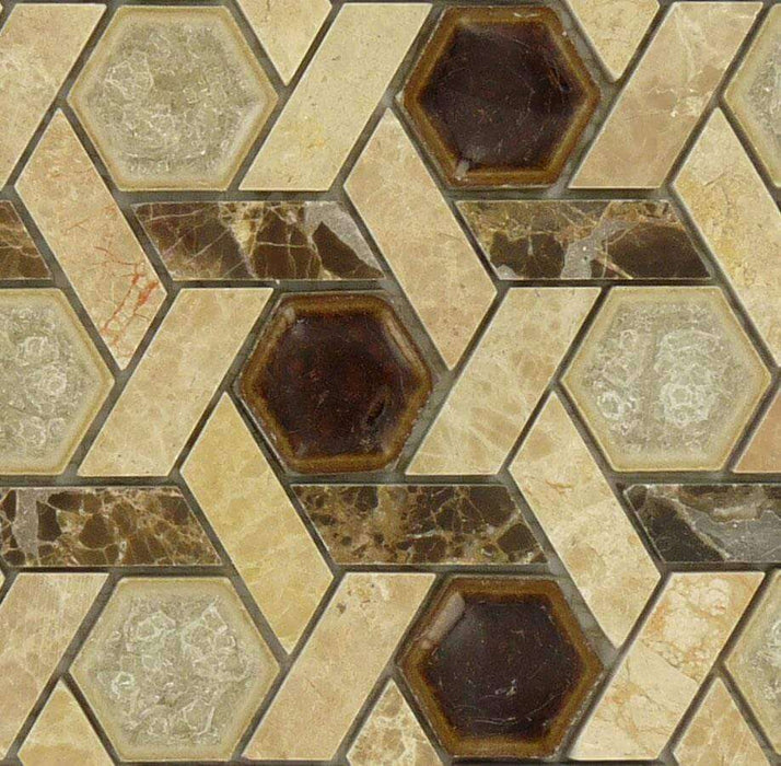 Temple Inspiration Brown Unique Shapes Glass and Stone Glossy Tile Euro Glass
