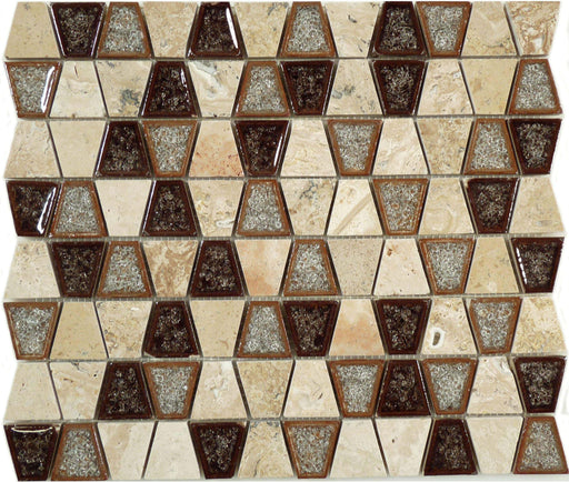 Trapezoid Midday Aubergine TS935 Cream/Beige Unique Shapes Glass and Stone Polished Tile Euro Glass