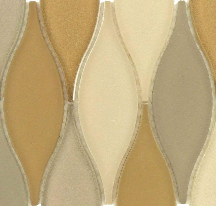 Seaside Cliffs Unique Shape Cream/Beige Glossy & Frosted Glass Tile Euro Glass