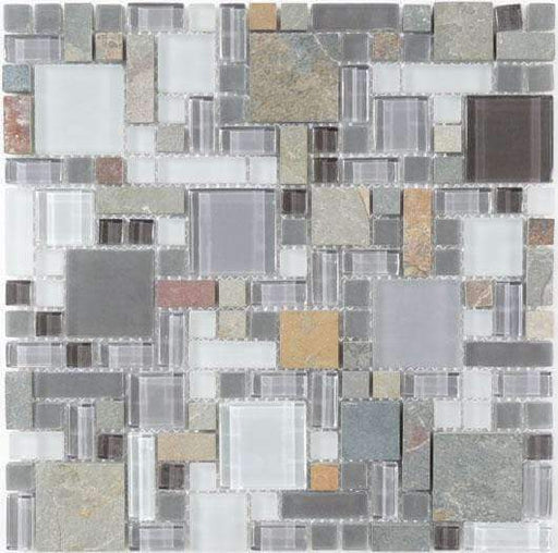 Sag Harbor Gray GS23 Grey Unique Shapes Glass and Slate Glossy & Frosted Tile Euro Glass