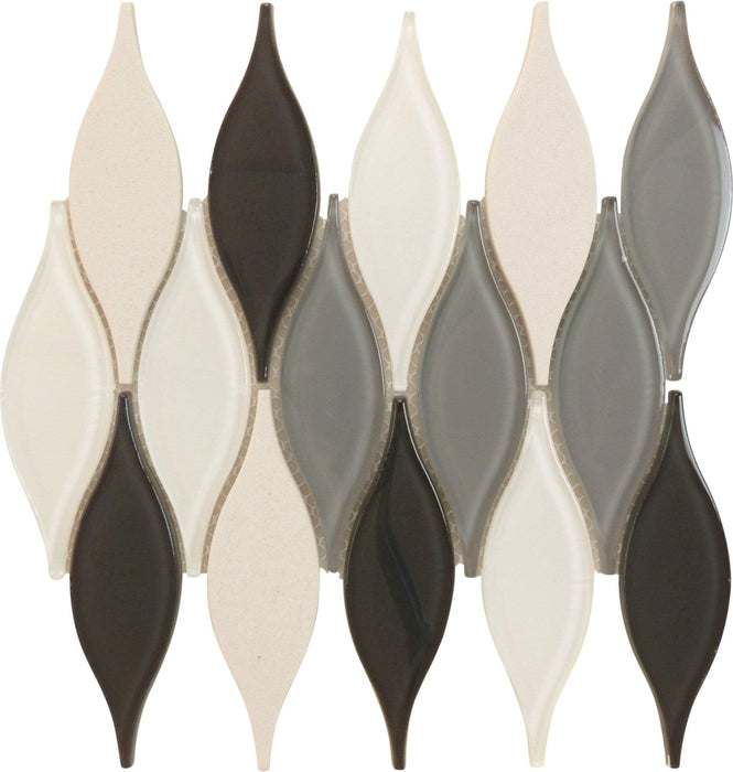 Ascot Grey Unique Shape Grey Glossy Glass and Stone Tile Euro Glass