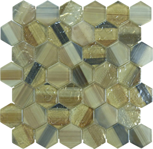 Uptown Beach Coastline Brown Hexagon Frosted Glass Tile Euro Glass