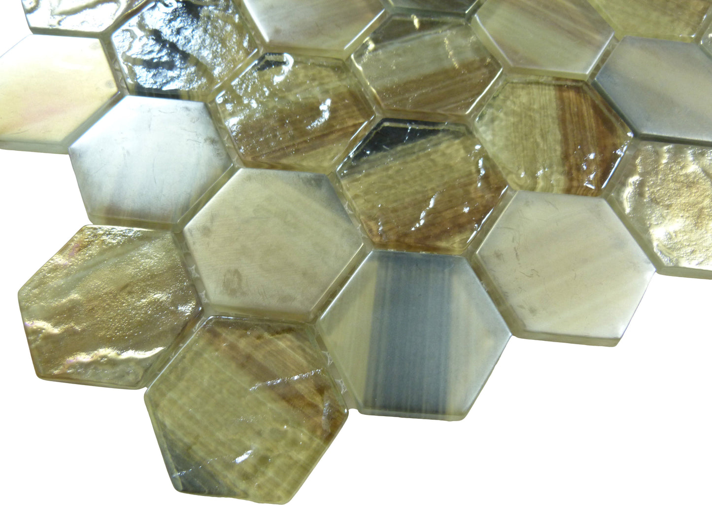 Uptown Beach Coastline Brown Hexagon Frosted Glass Tile Euro Glass