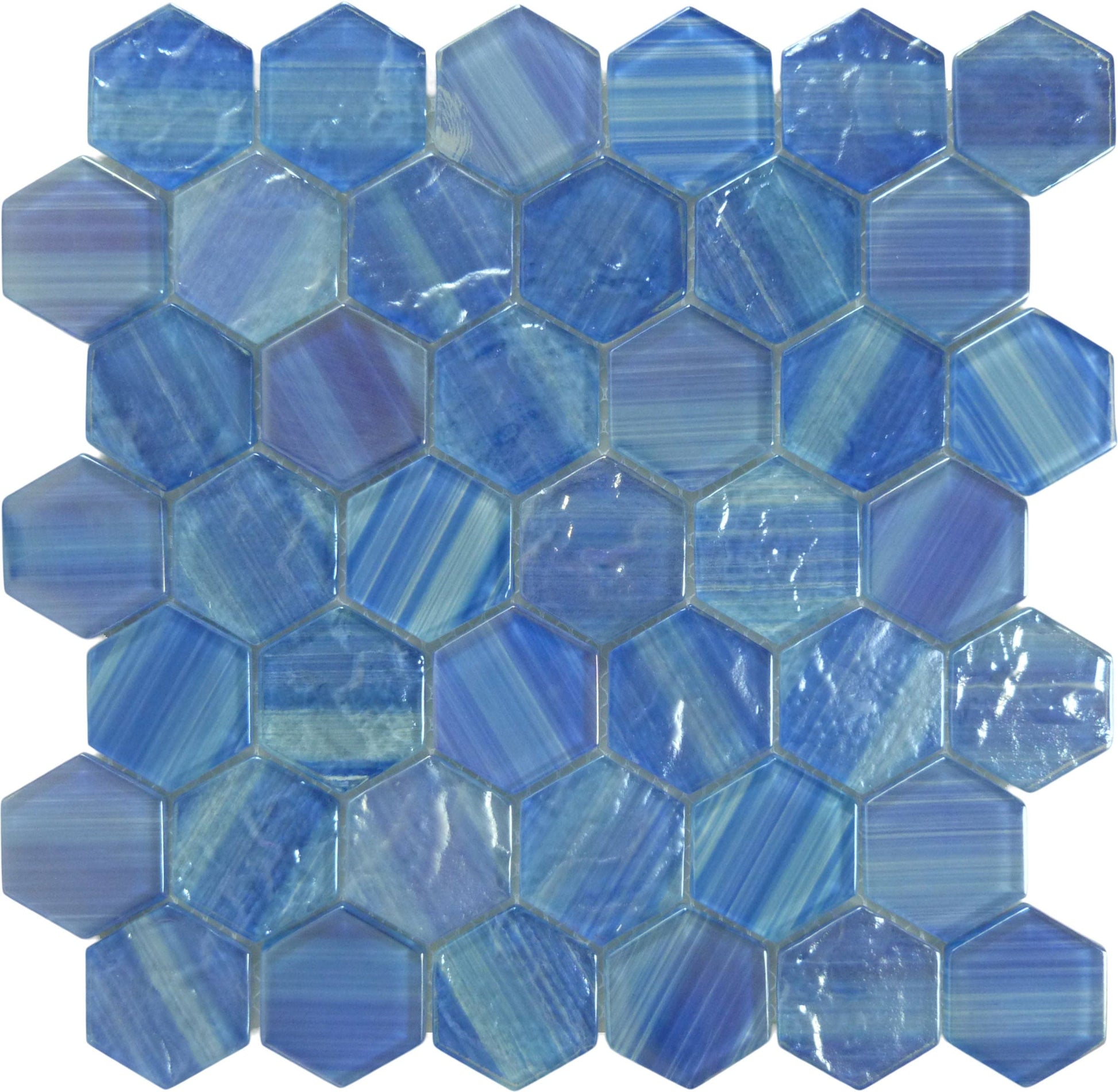 Uptown Beach Havanna Sky Blue Hexagon Frosted Glass Tile Euro Glass