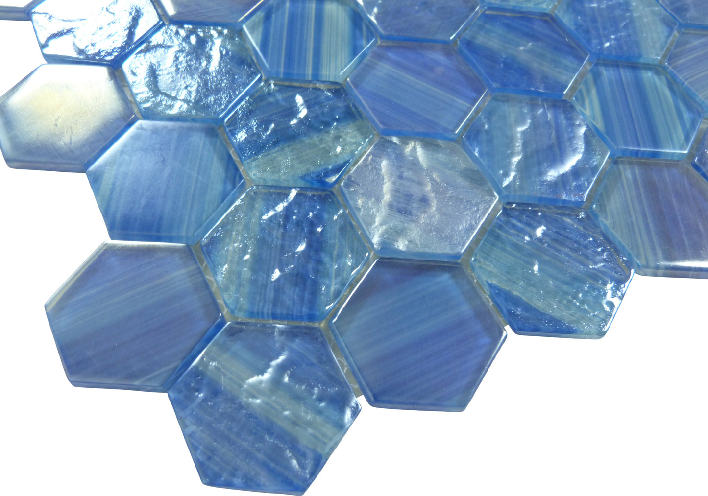 Uptown Beach Havanna Sky Blue Hexagon Frosted Glass Tile Euro Glass