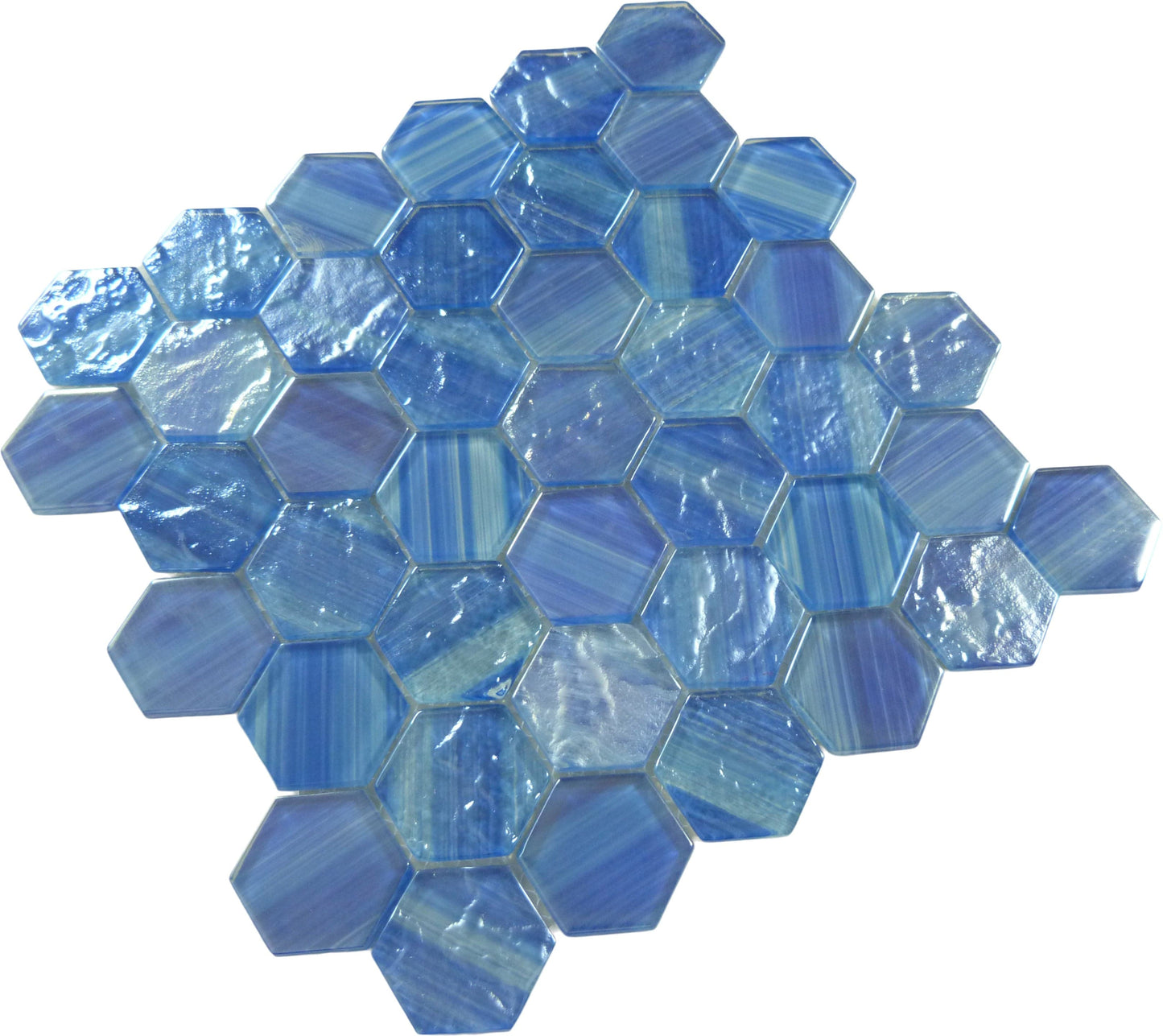 Uptown Beach Havanna Sky Blue Hexagon Frosted Glass Tile Euro Glass