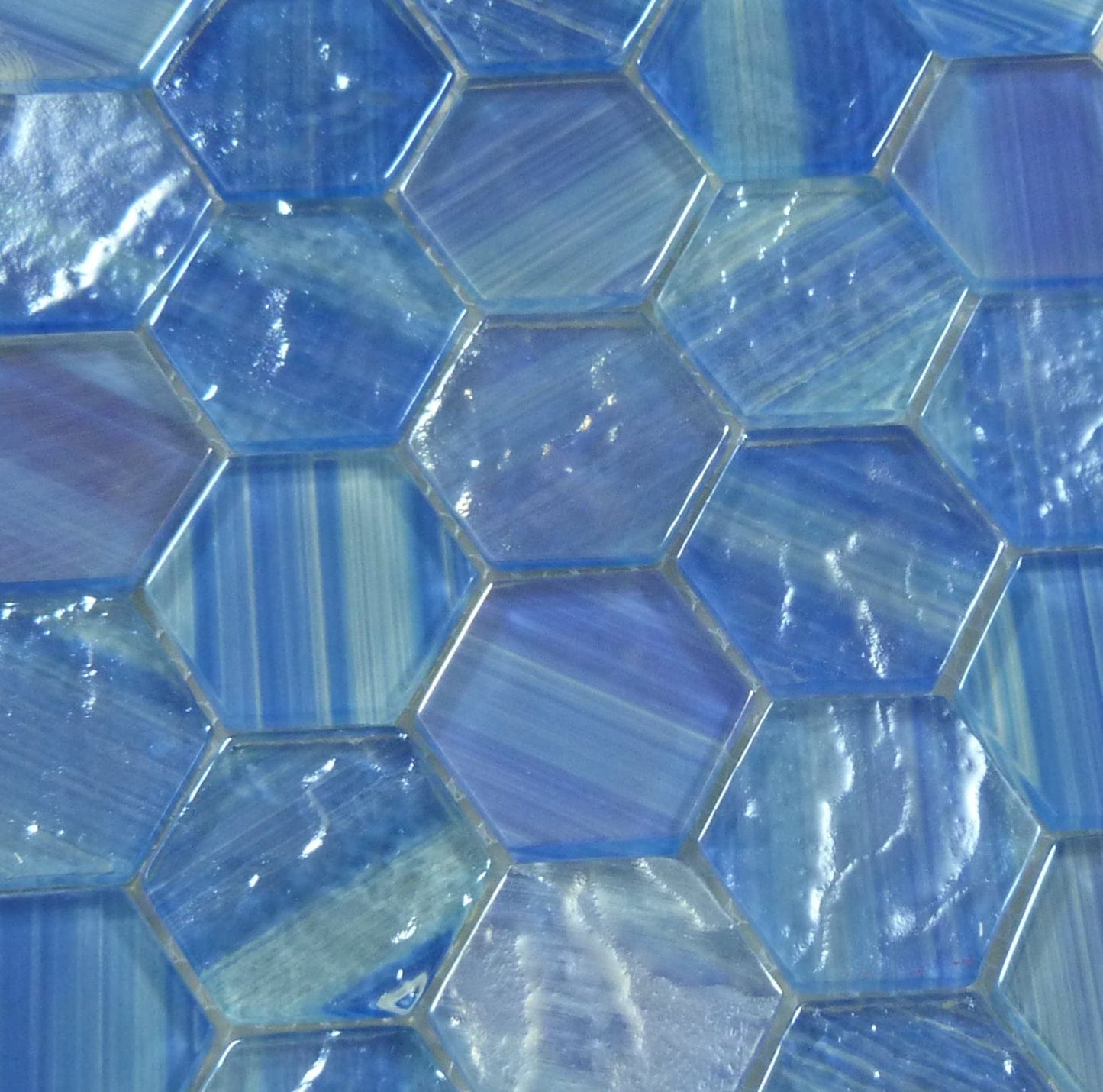 Uptown Beach Havanna Sky Blue Hexagon Frosted Glass Tile Euro Glass