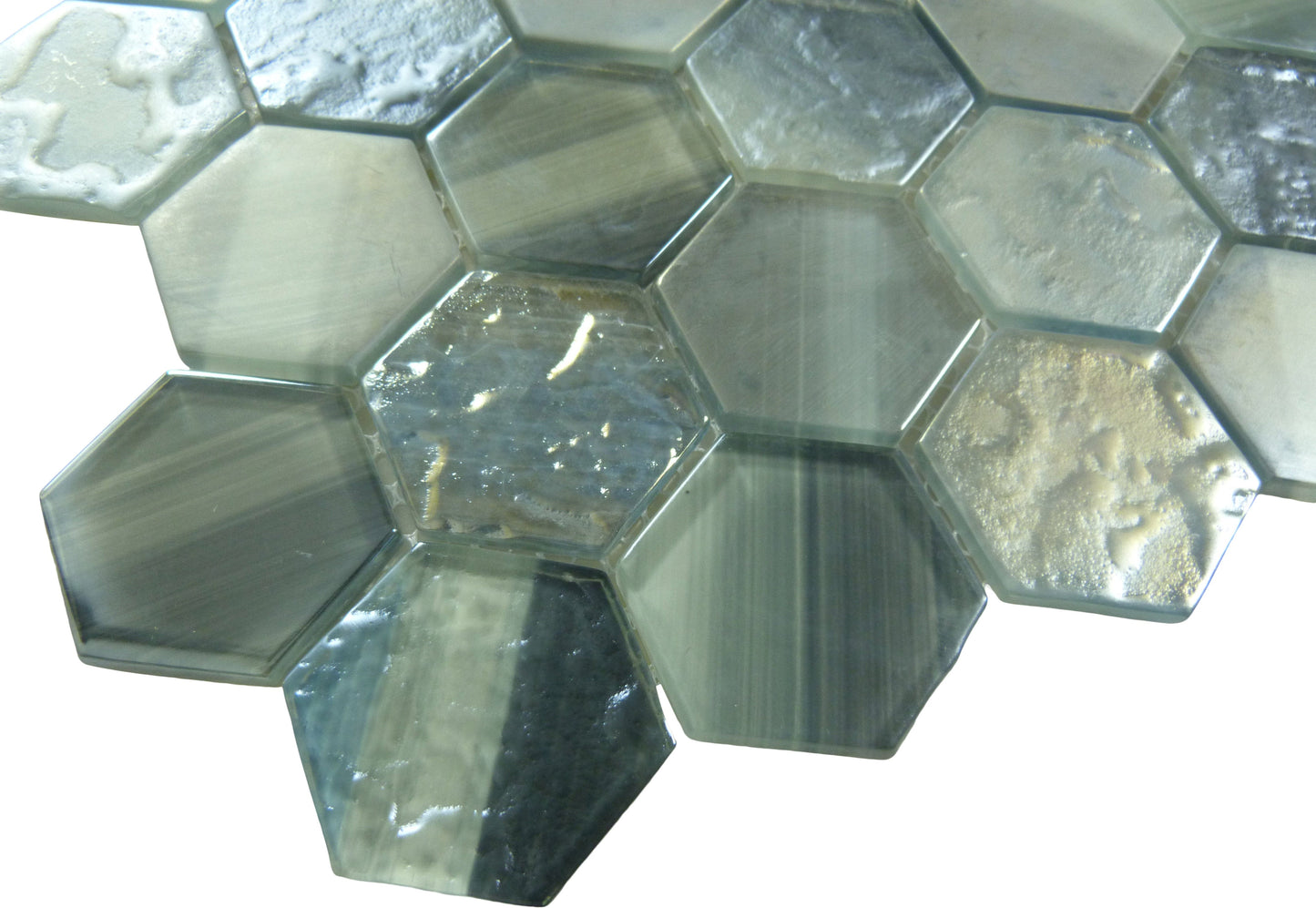 Uptown Beach Lido Down Grey Hexagon Frosted Glass Tile Euro Glass