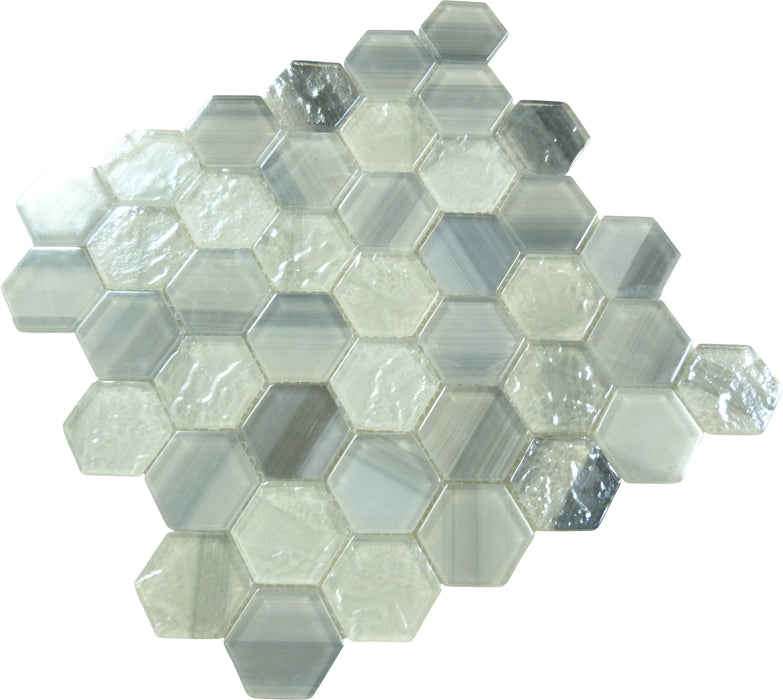 Uptown Beach Parasol White Hexagon Frosted Glass Tile Euro Glass