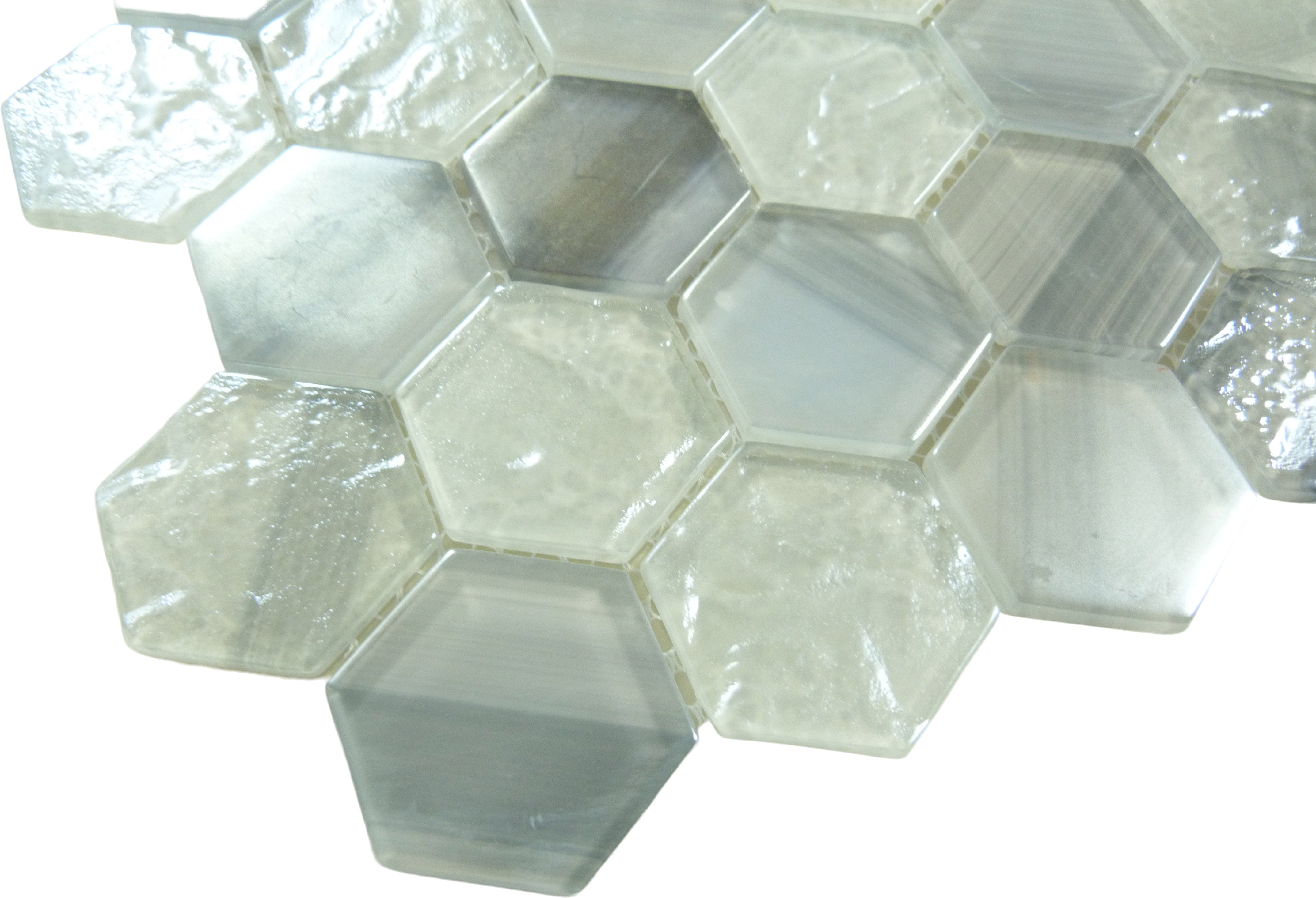 Uptown Beach Parasol White Hexagon Frosted Glass Tile Euro Glass