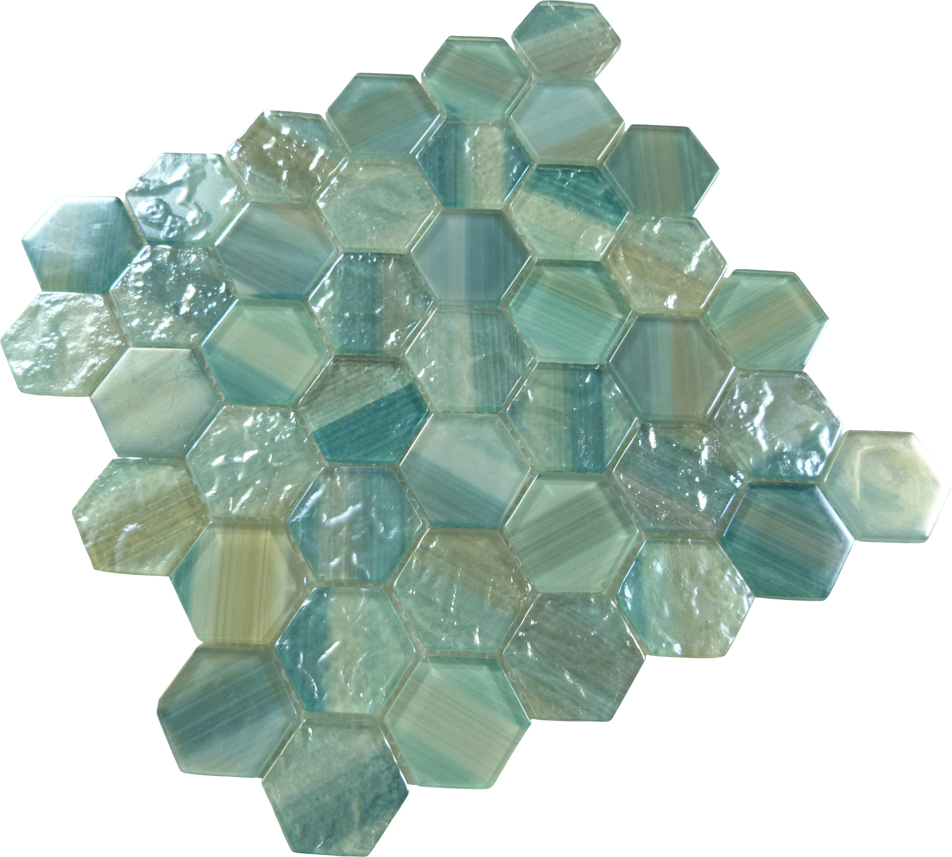 Uptown Beach Turks 'N Caicos Aqua Hexagon Frosted Glass Tile Euro Glass