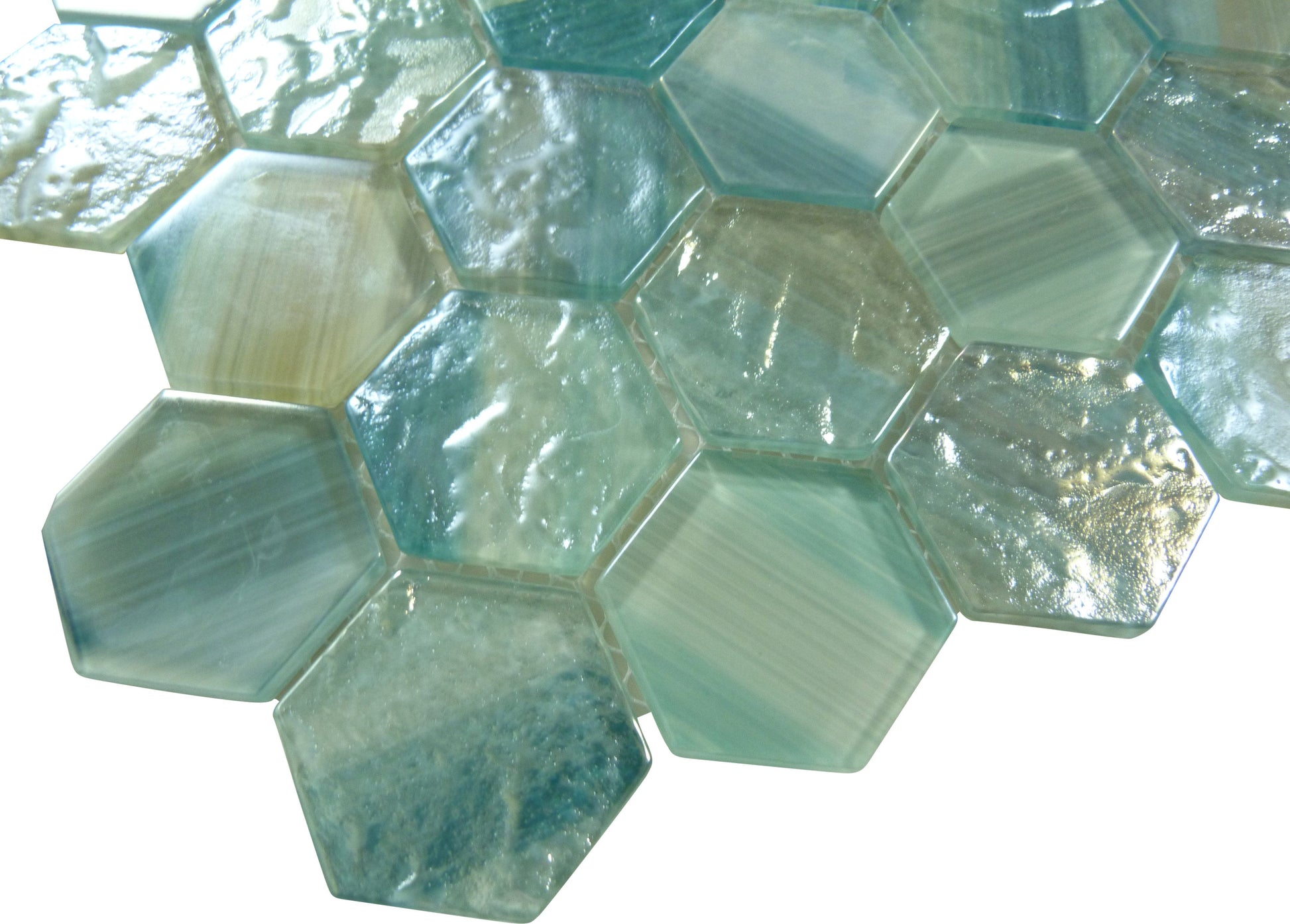 Uptown Beach Turks 'N Caicos Aqua Hexagon Frosted Glass Tile Euro Glass