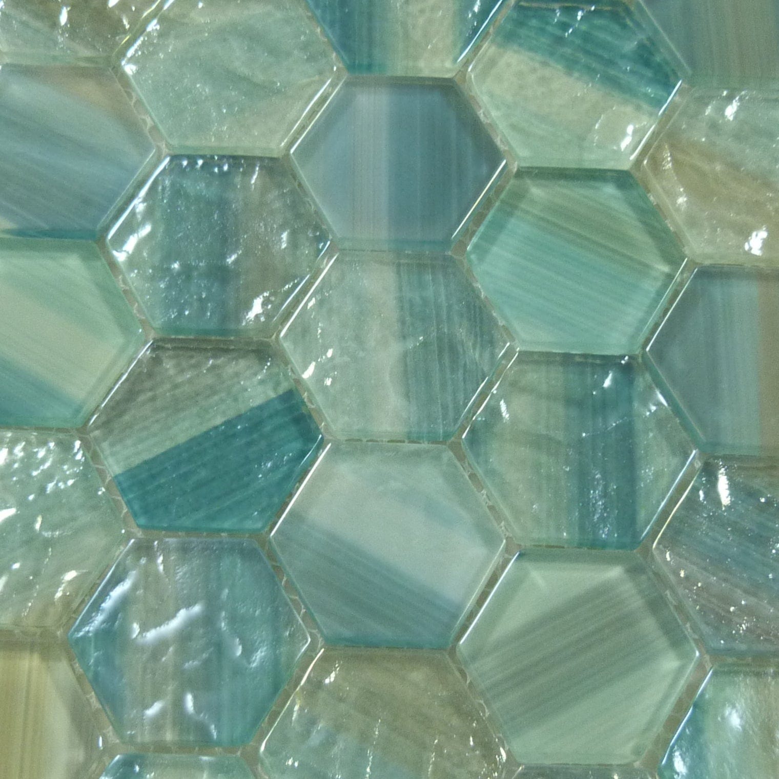 Uptown Beach Turks 'N Caicos Aqua Hexagon Frosted Glass Tile Euro Glass