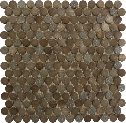 Urban Jungle Brown Cayman Copper 3/4" Penny Round Brushed Metal Tile Euro Glass