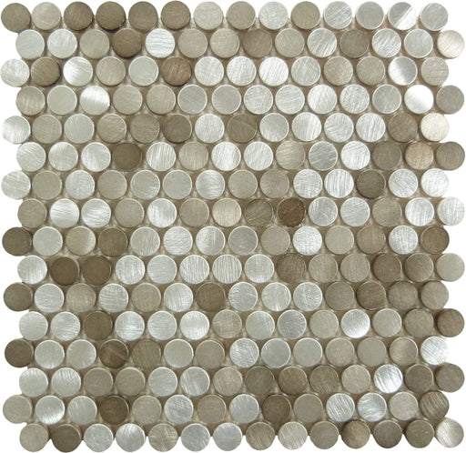 Urban Jungle Prism Road Brown 3/4" Penny Round Brushed Metal Tile Euro Glass
