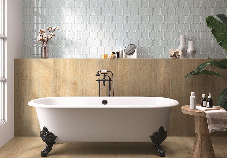 Vague Sky Grey 5x6 Hexagon Glossy Ceramic Tile | Oasis Tile