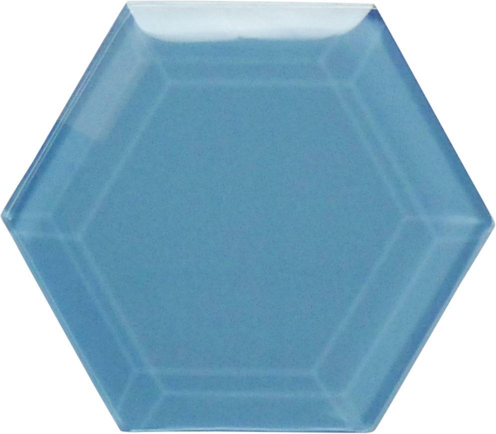 Walden Pond Blue 4" Beveled Hexagon Glossy Glass Tile Euro Glass