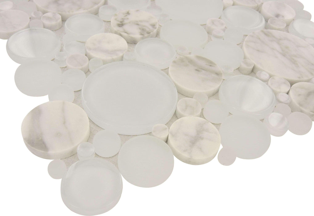 Bubble Dove White Circles Glass and Stone Tile Euro Glass
