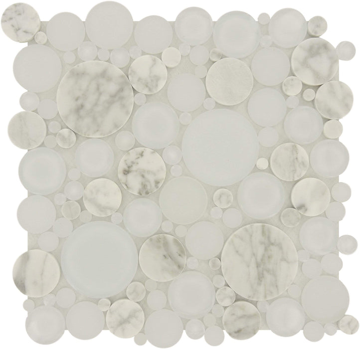 Bubble Dove White Circles Glass and Stone Tile Euro Glass