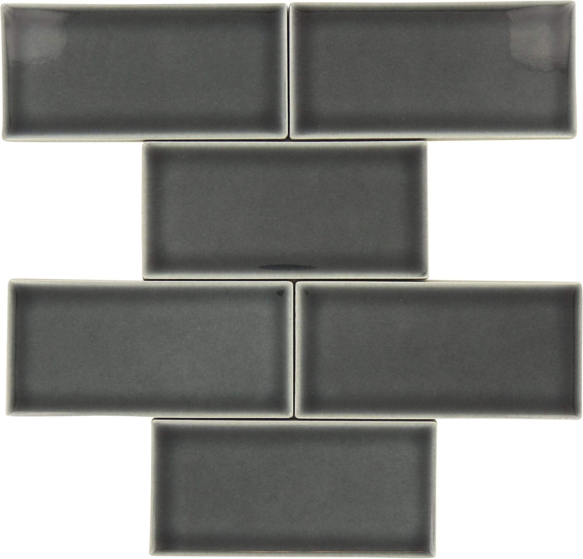 Orion Noir Decor 3" x 6" Glossy Porcelain Subway Tile Euro Glass