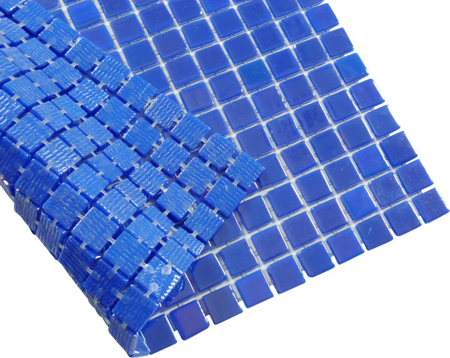 Electric Blue Glossy & Iridescent Glass Pool Tile Fusion