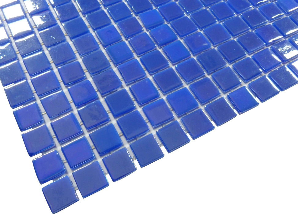 Electric Blue Glossy & Iridescent Glass Pool Tile Fusion