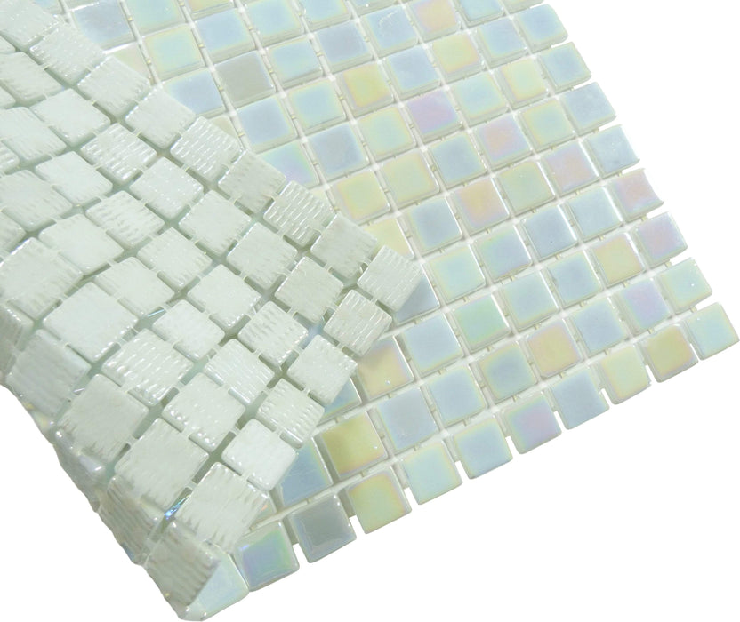 Twisted White Glossy & Iridescent Glass Pool Tile Fusion