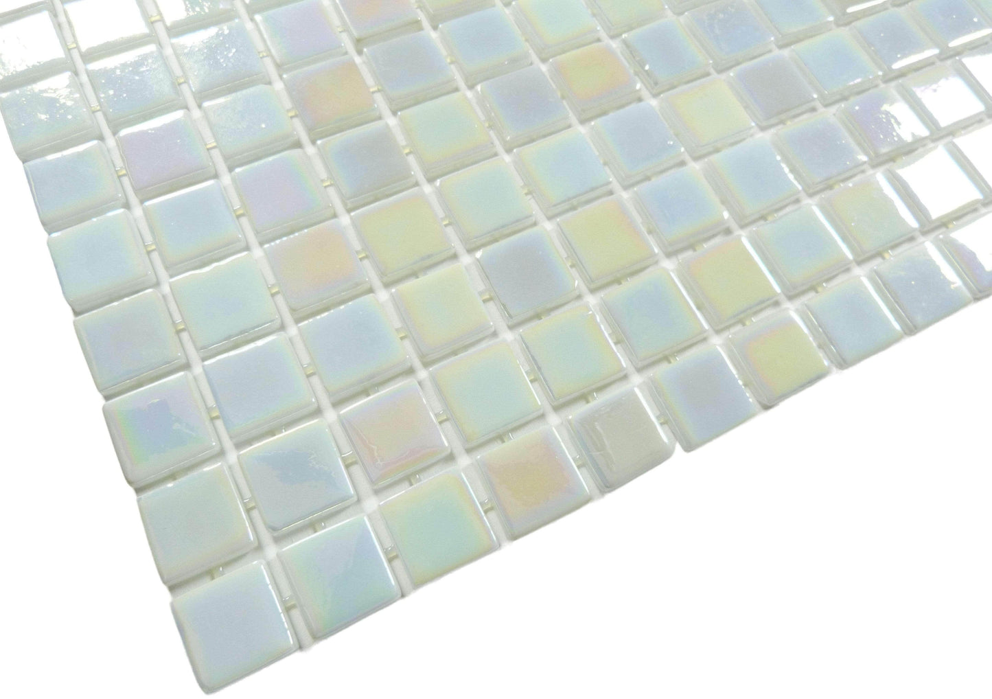 Twisted White Glossy & Iridescent Glass Pool Tile Fusion