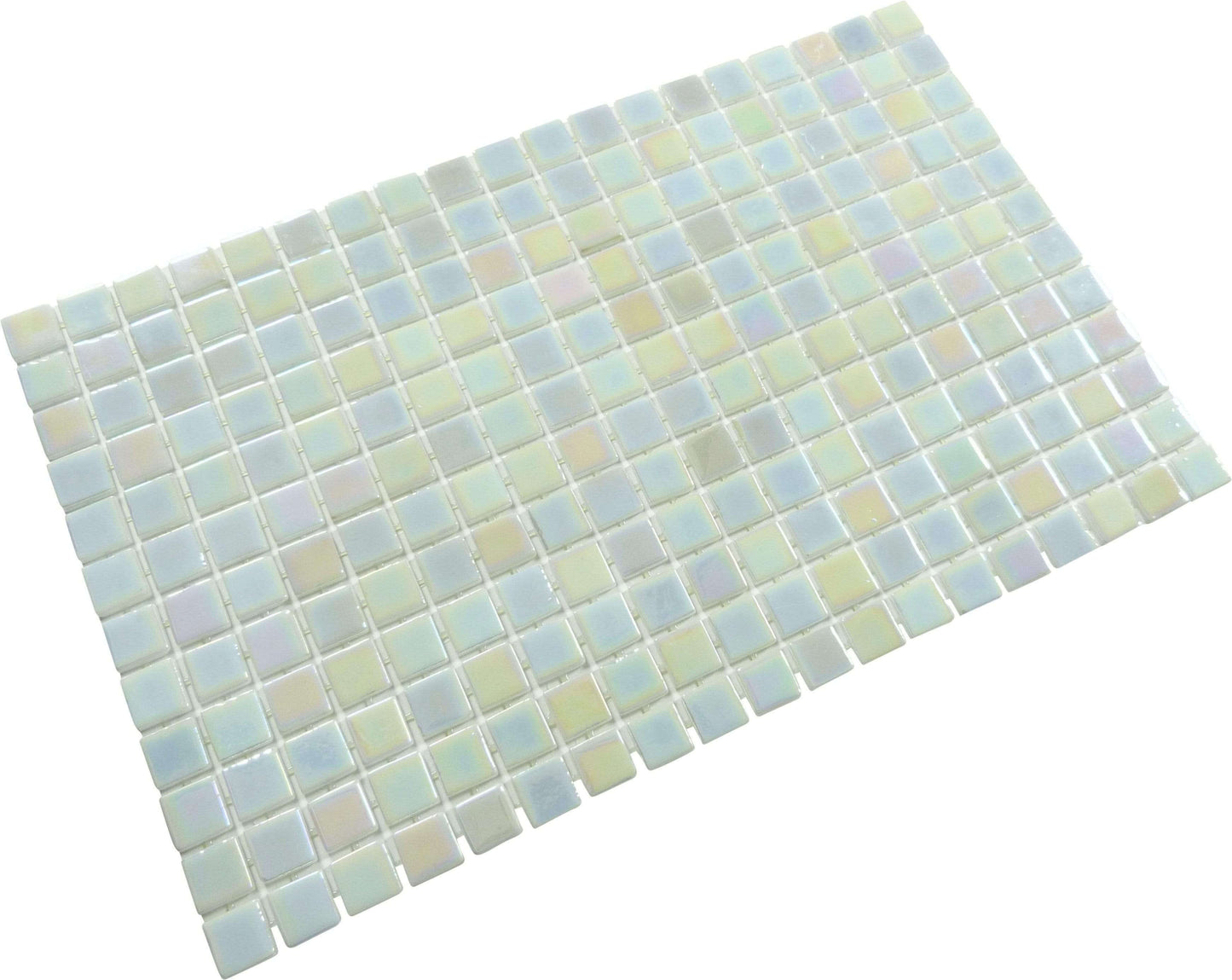 Twisted White Glossy & Iridescent Glass Pool Tile Fusion