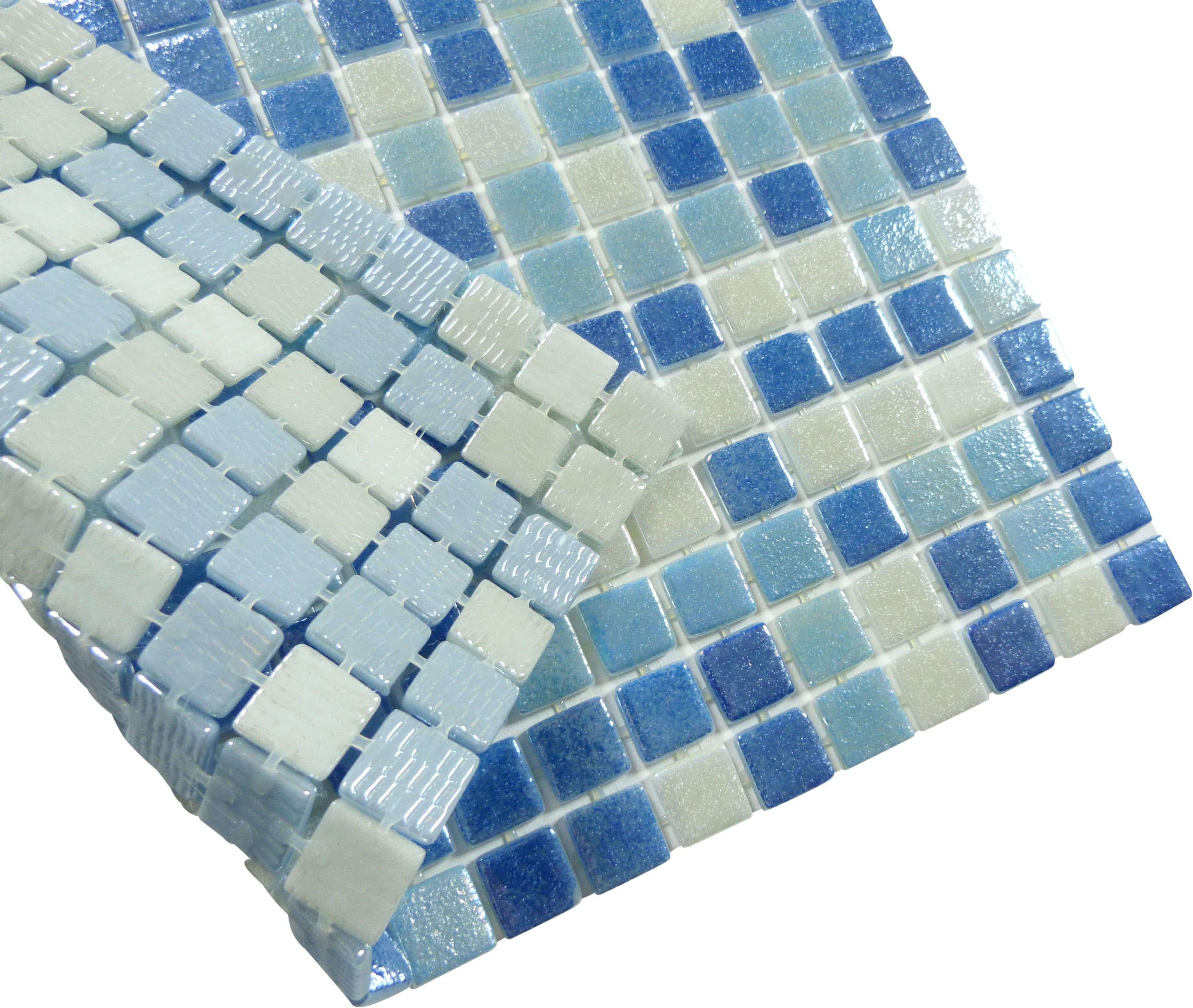 Strata Blue Mix Anti Slip Glossy & Iridescent Glass Pool Tile Fusion