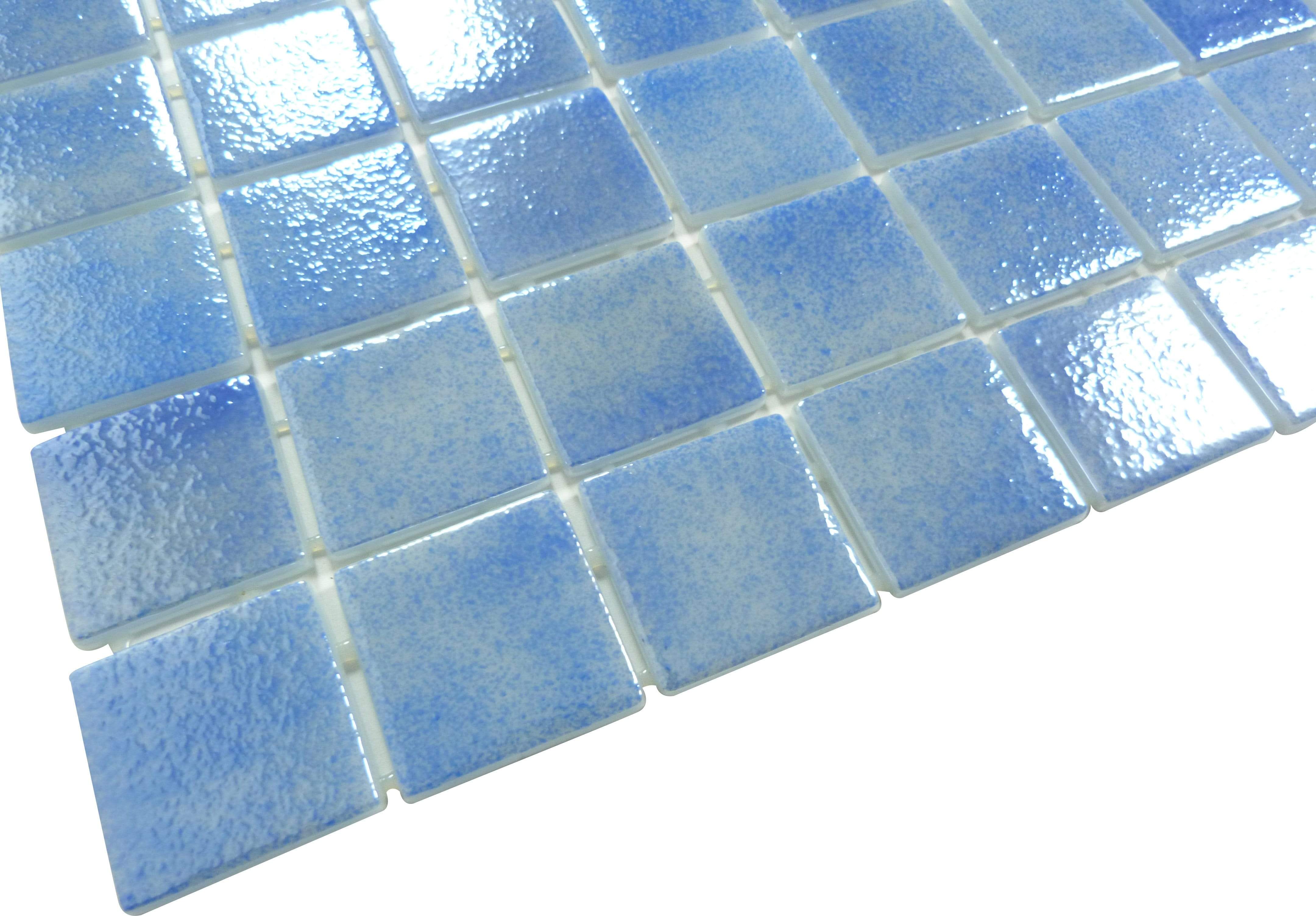 Overcast Blue 2" x 2" Glossy & Iridescent Glass Pool Tile Fusion