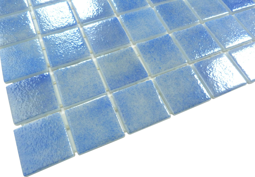 Overcast Blue 2" x 2" Glossy & Iridescent Glass Pool Tile Fusion